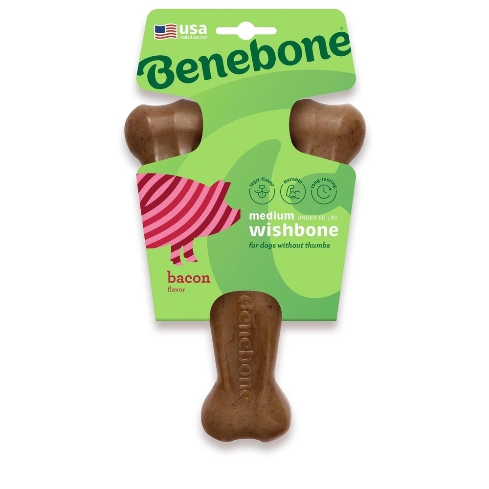 Benebone Bacon Flavor Medium Wishbone Dog Chew - Brown